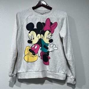 VINTAGE Womens Medium Gray Hooded Sweatshirt Hoodie Black Pullover Mickey Minnie